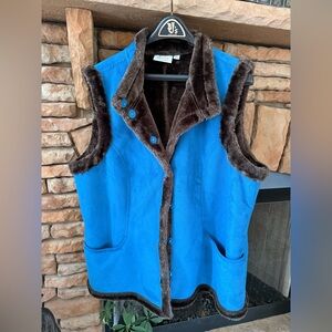 Women’s Denim & Co Blue Faux Suede Fur Vest XL Western Boho Cowgirl Festival